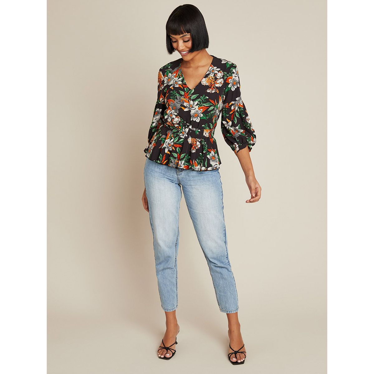 Styli Floral Print Peplum Blouse with Belt-women-clothing-shirtsandblouses-blouses-image-2