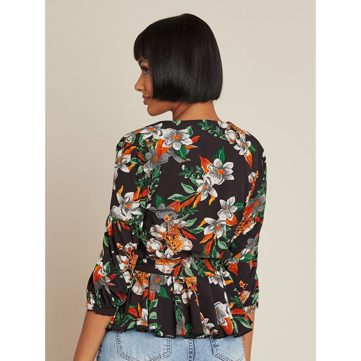 Styli Floral Print Peplum Blouse with Belt-women-clothing-shirtsandblouses-blouses-image-4