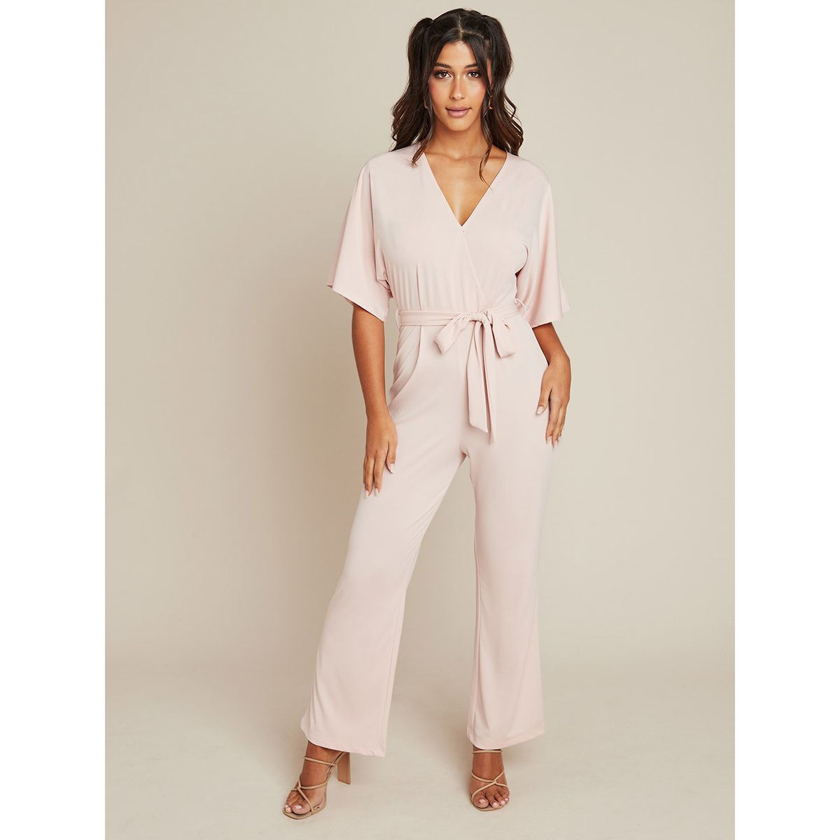 Styli Wrap Style V Neck Straight Leg Jumpsuit with Short Sleeves-women-clothing-jumpsuits-image-1