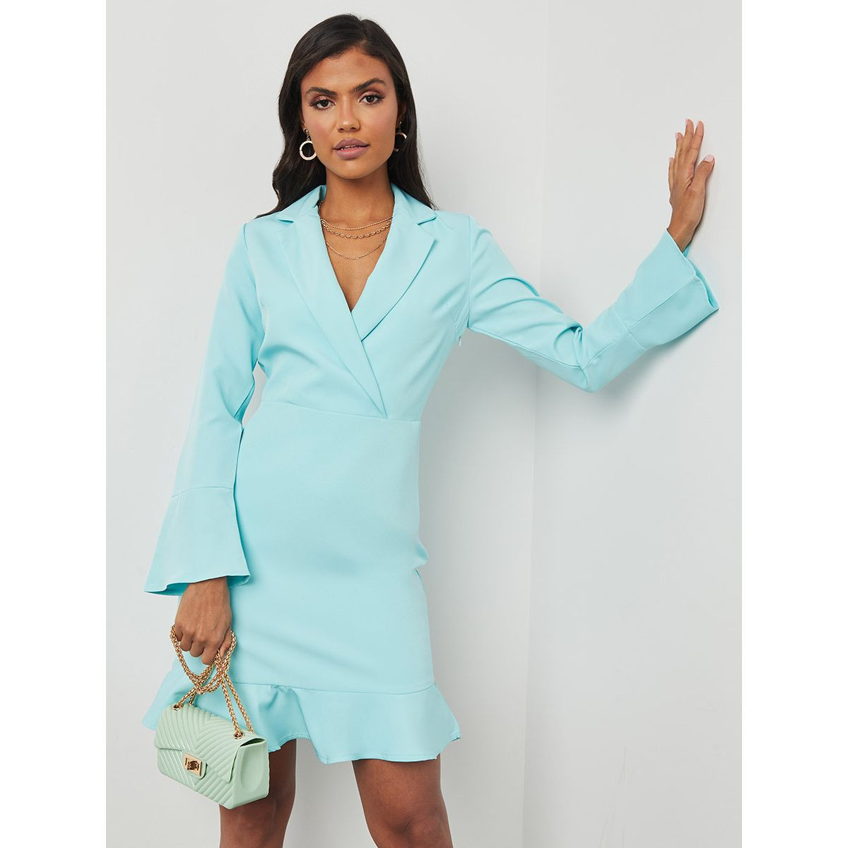 Styli Bell Sleeves Collared Blazer Mini Dress-women-clothing-dresses-image-1