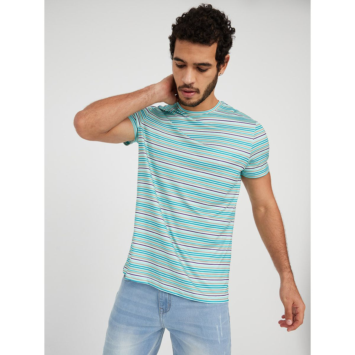 تيشيرت مخطط باكمام قصيرة من ستايلي-men-clothing-tshirtsandpolos-tshirts-image-1