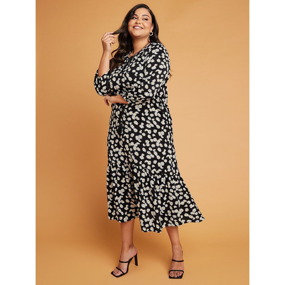 Styli Plus Floral Print Tassel Detail A-Line Midi Dress-women-clothing-dresses-image-5