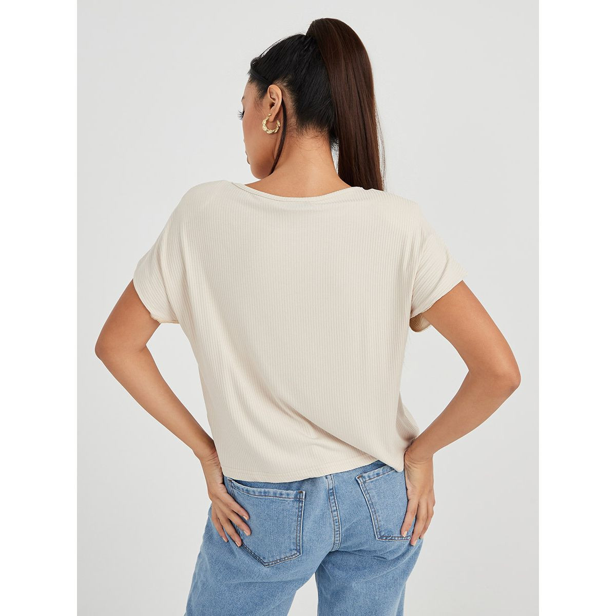 Styli Short Sleeves Wide Pad Shoulder Ribbed Boxy T-shirt-women-clothing-tshirts-image-5