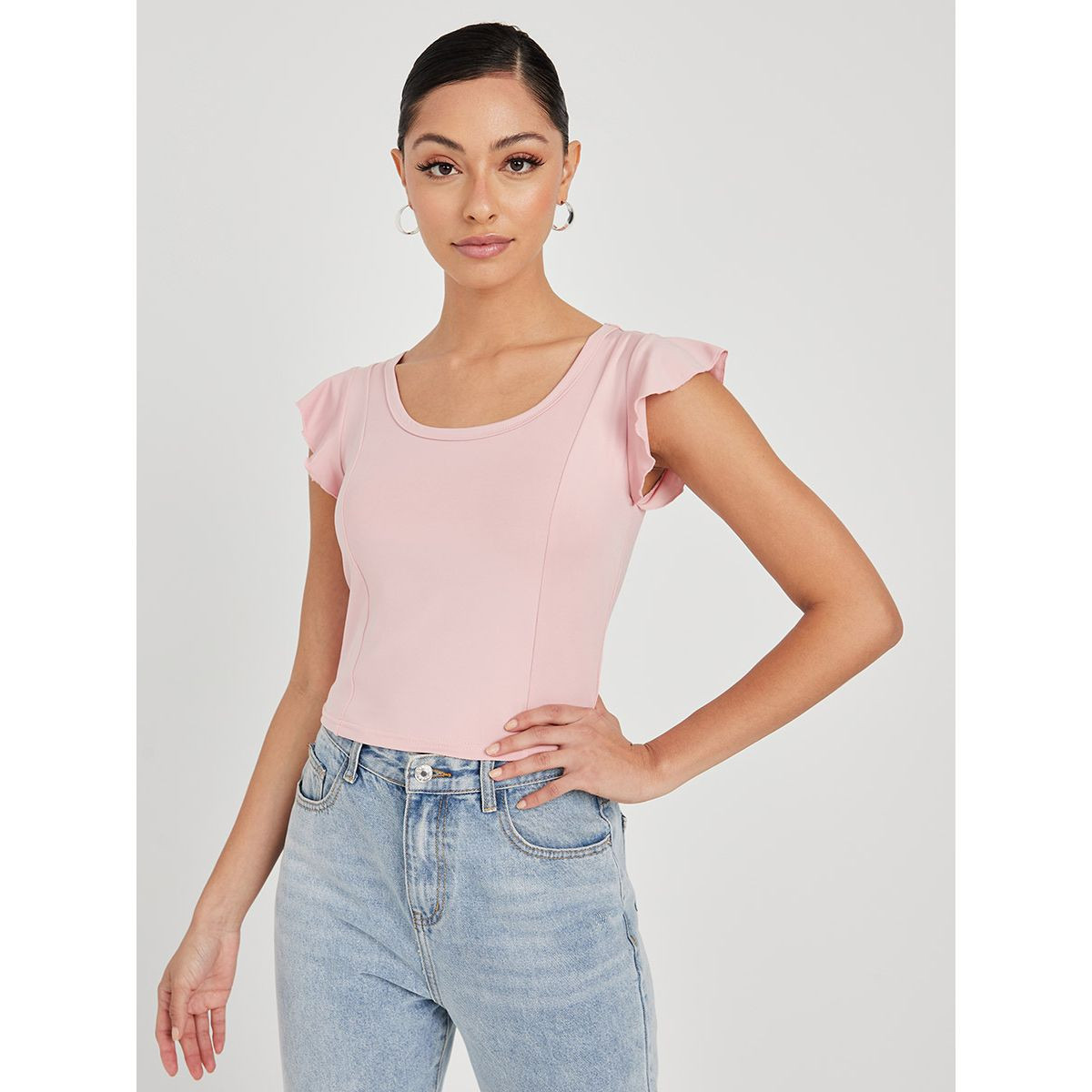 بلوزة قصيرة باكمام كشكش من ستايلي-women-clothing-sportswearandactivewear-tshirtsandvests-image-1