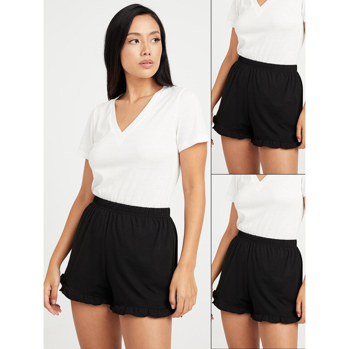 Styli Pack of 2 - Ruffle Hem Shorts Set-women-clothing-nightwear-pyjamas-bottoms-image-1
