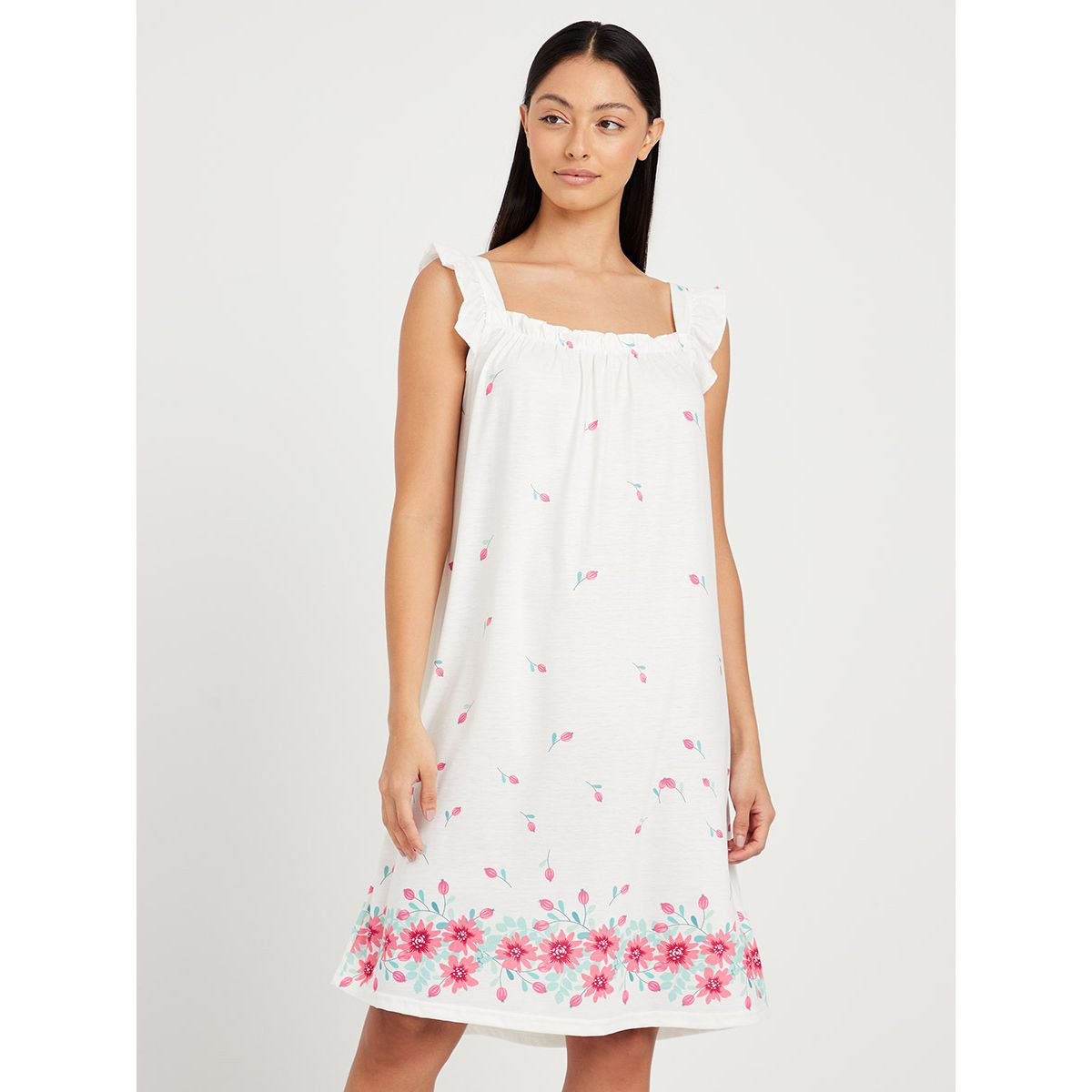 Styli Ruffle Strap Floral Print Cami Midi Nightdress-women-clothing-nightwear-nighties-image-1