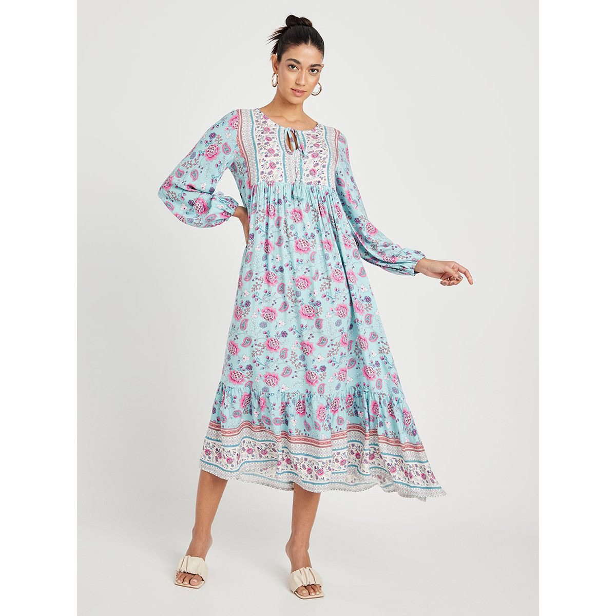 فستان ميدى مطبوع بزهور وأكمام طويلة من ستايلي-women-clothing-dresses-image-1
