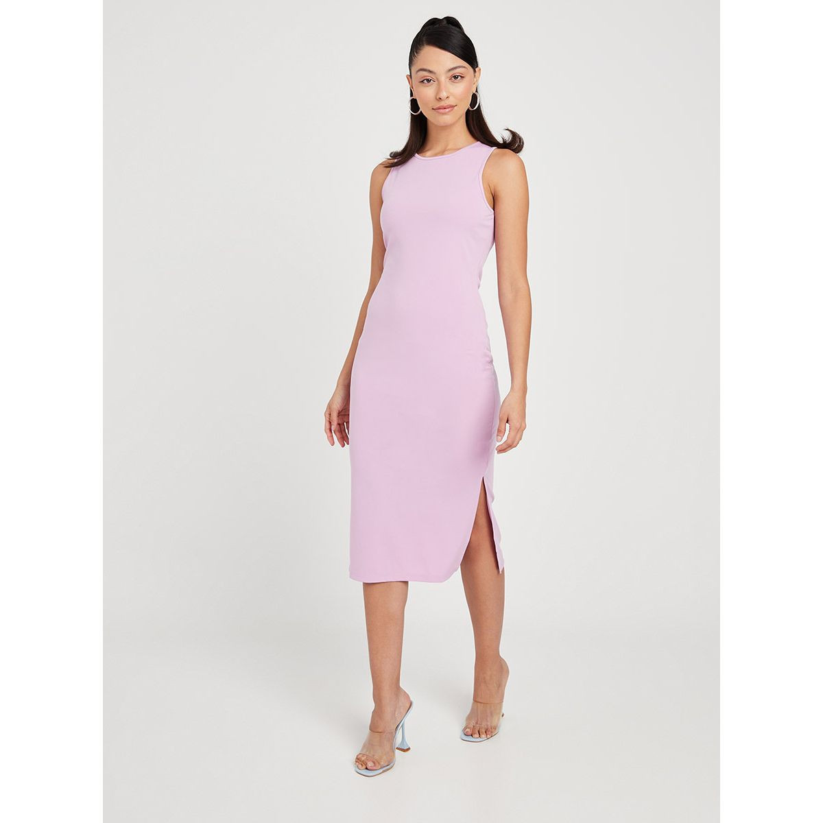 Styli Sleeveless Bodycon Knee Length Dress with Side Split Hem-women-clothing-dresses-image-1