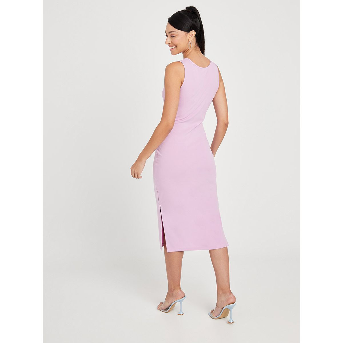 Styli Sleeveless Bodycon Knee Length Dress with Side Split Hem-women-clothing-dresses-image-4