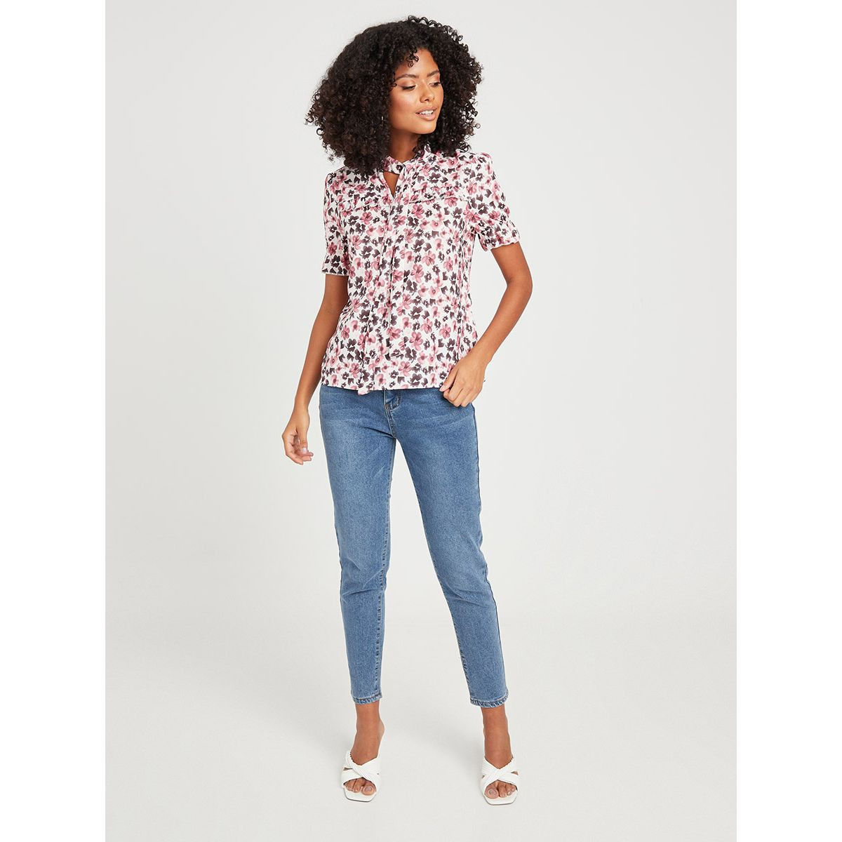 Styli Short Sleeves Tie Up Neck Floral Print Shirt-women-clothing-shirtsandblouses-blouses-image-2