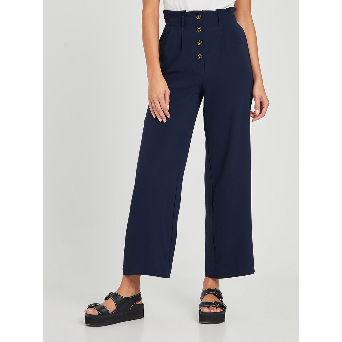 Styli Paperbag Waist Wide Leg Culotte with Belt Loops-women-clothing-bottoms-trousers-image-1
