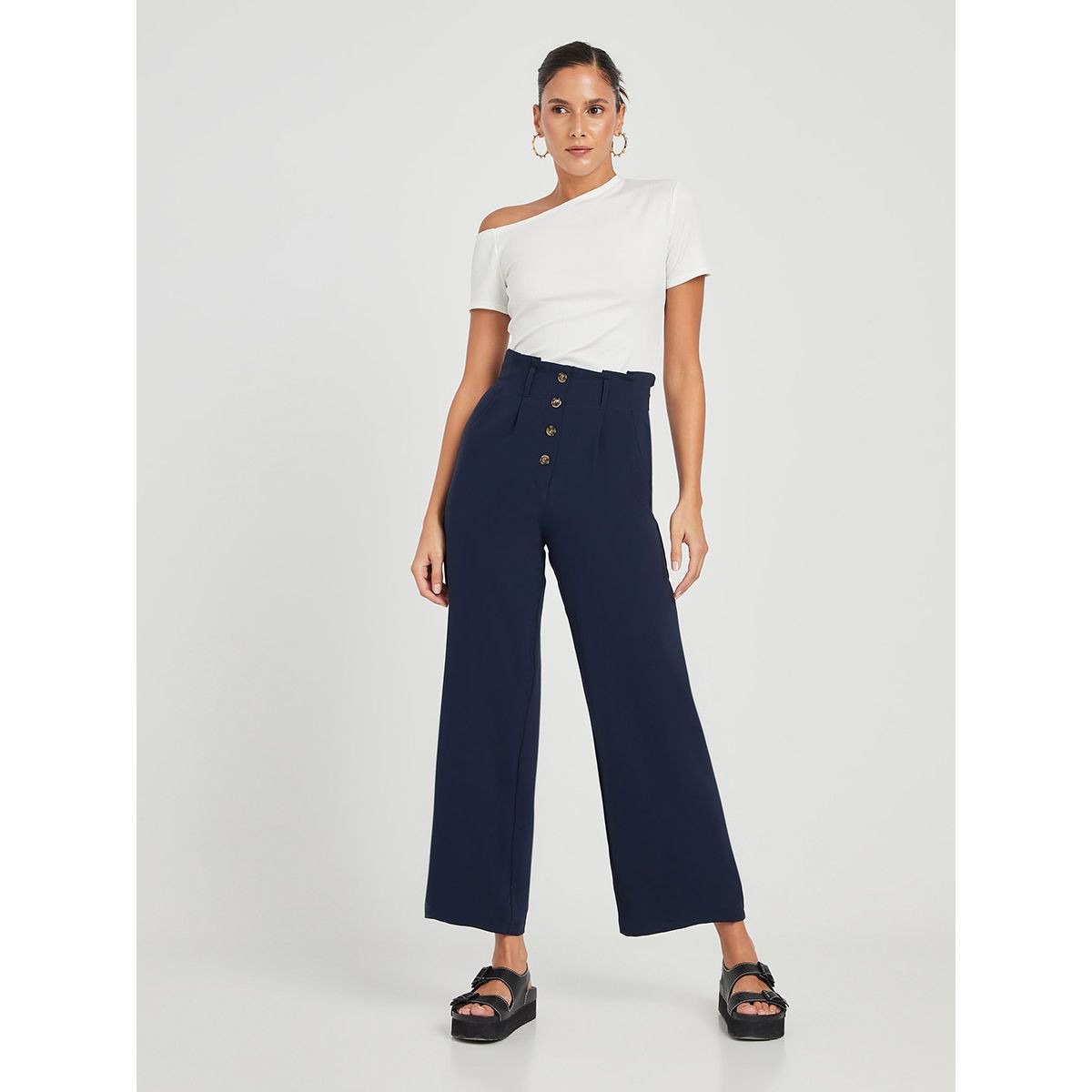 Styli Paperbag Waist Wide Leg Culotte with Belt Loops-women-clothing-bottoms-trousers-image-2