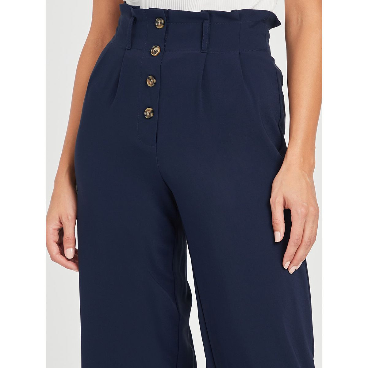 Styli Paperbag Waist Wide Leg Culotte with Belt Loops-women-clothing-bottoms-trousers-image-3