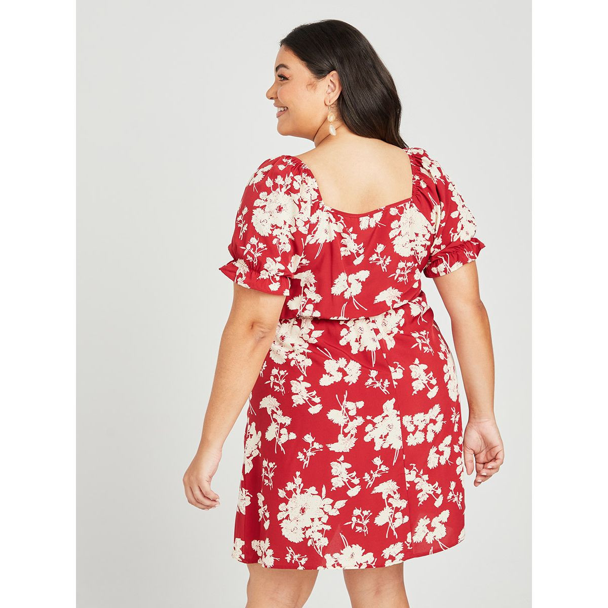 Styli Plus Short Sleeve Floral Tie Bust Detail Mini Dress-women-clothing-dresses-image-4