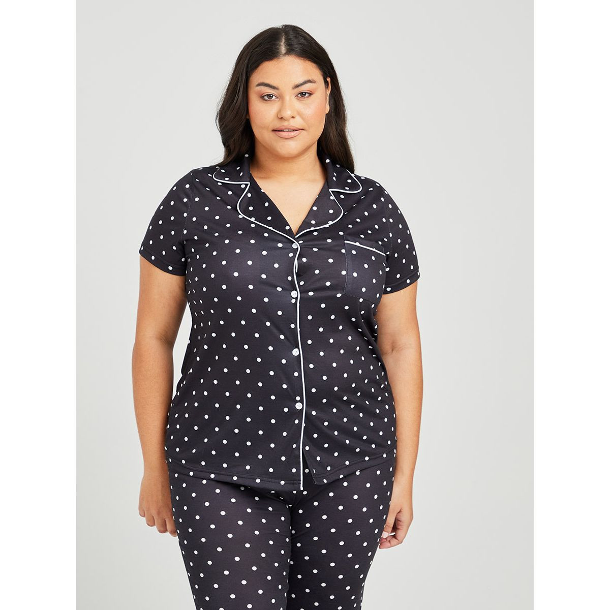 Styli Plus Polka Dot Print Shirt and Pyjama Set-women-clothing-nightwear-pyjamas-longsets-image-2