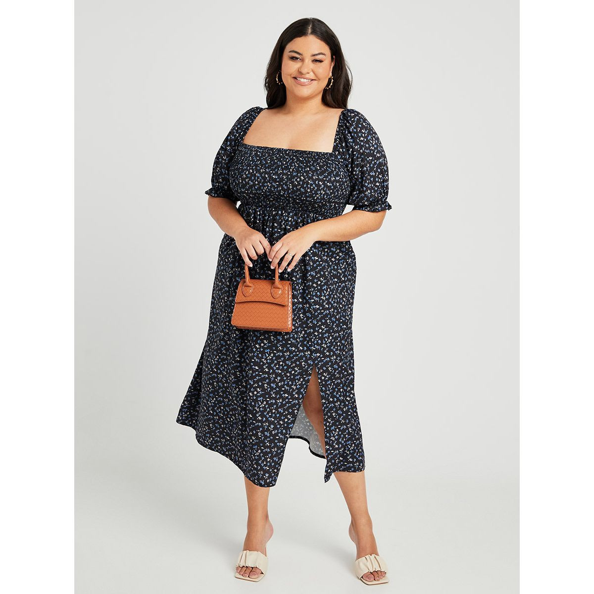 فستان ميدي باكمام قصيرة من ستايلي-women-clothing-dresses-image-2