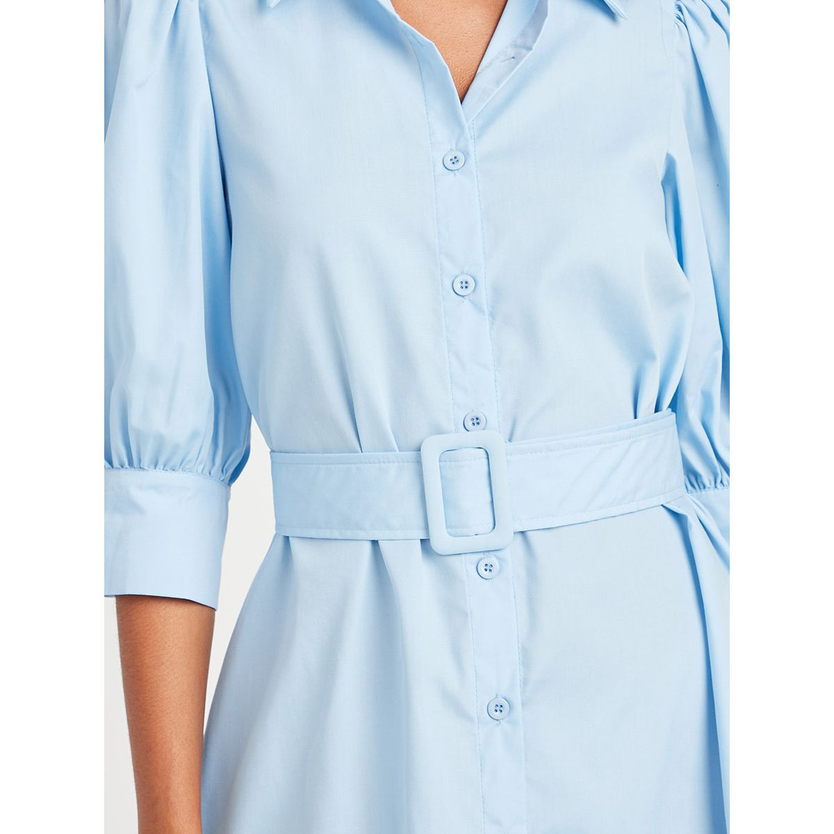 Styli Button Through 3/4 Sleeves A-Line Midi Dress with Self Belt-women-clothing-dresses-image-3