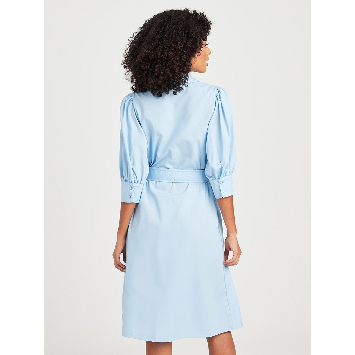 Styli Button Through 3/4 Sleeves A-Line Midi Dress with Self Belt-women-clothing-dresses-image-4