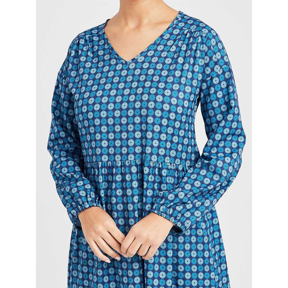 Styli Long Sleeves V Neck AOP Tiered A-Line Maxi Dress-women-clothing-dresses-image-3