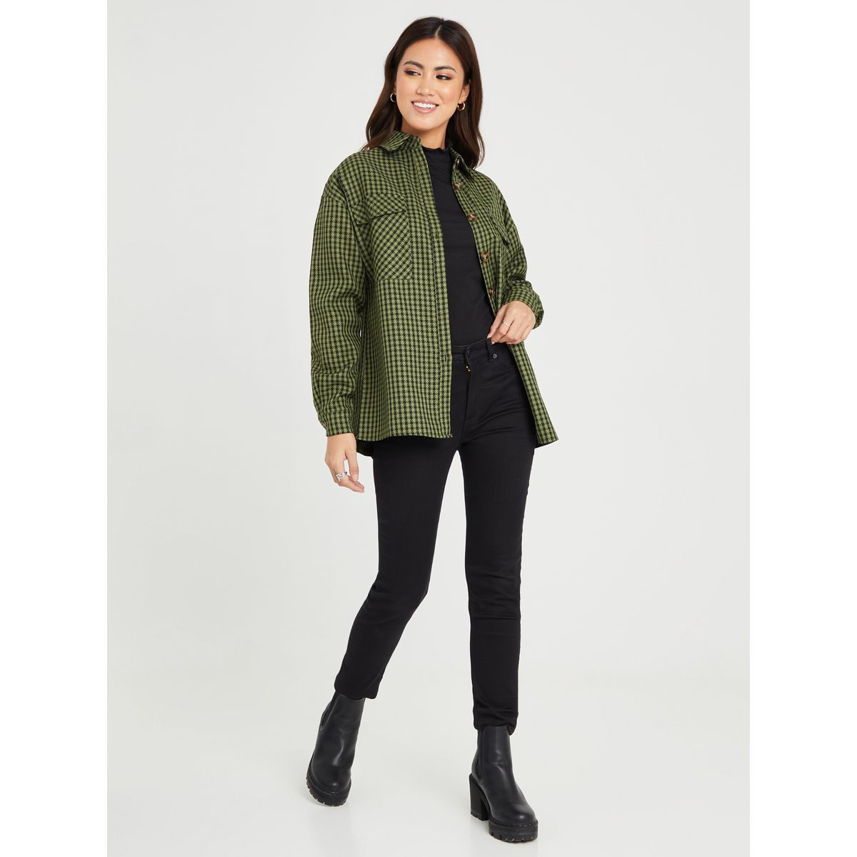 جاكيت طويل مطبع بمربعات من ستايلي-women-winterwear-coatsandjackets-jackets-image-4