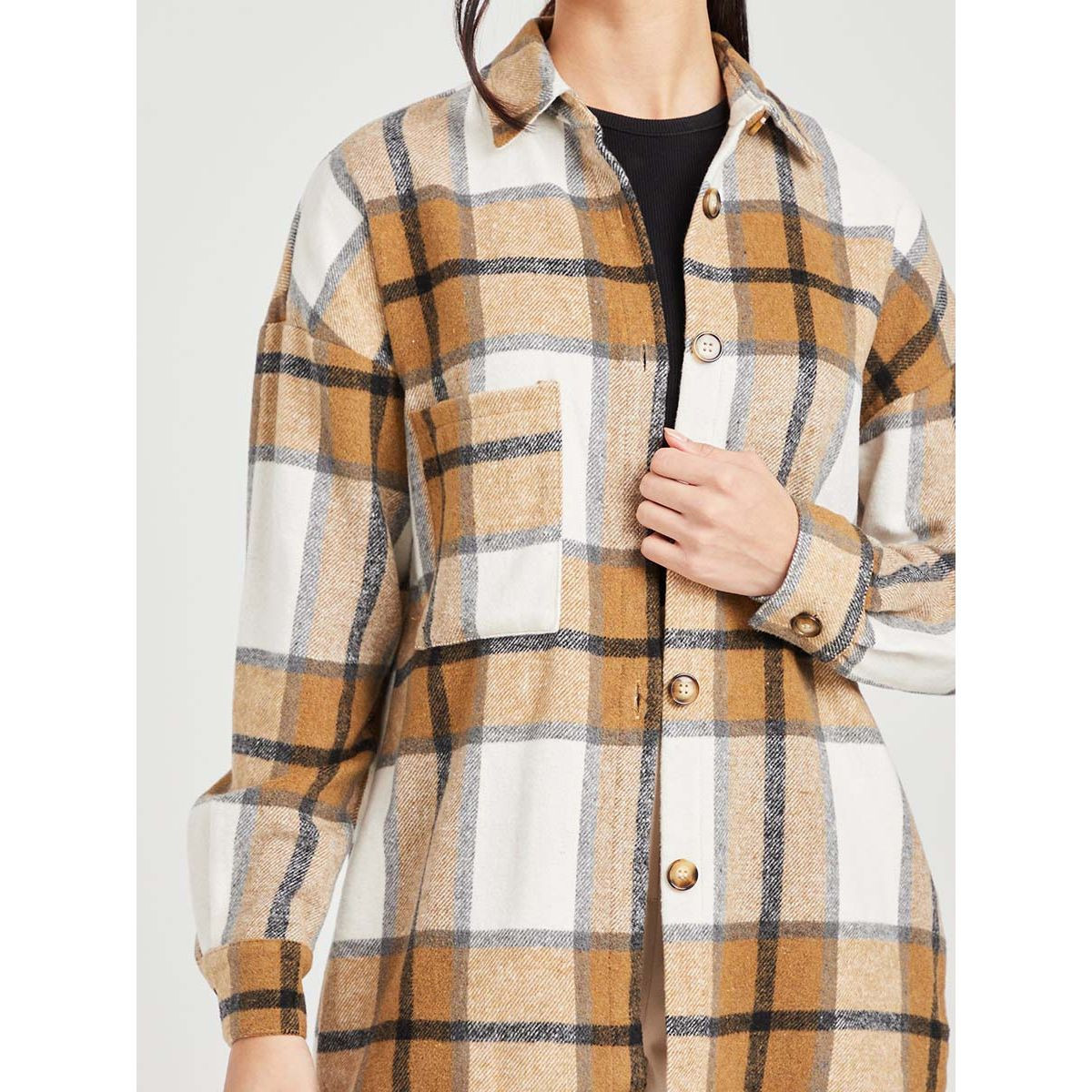 Styli Long Sleeves Checkered Longline Shacket with Patch Pocket-women-winterwear-coatsandjackets-jackets-image-3