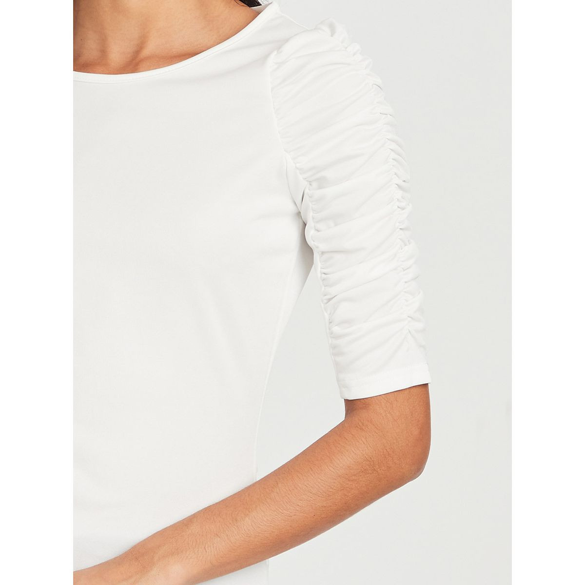 Styli Gathered Sleeves Round Neck Regular Length T-shirt-women-clothing-tshirts-image-3