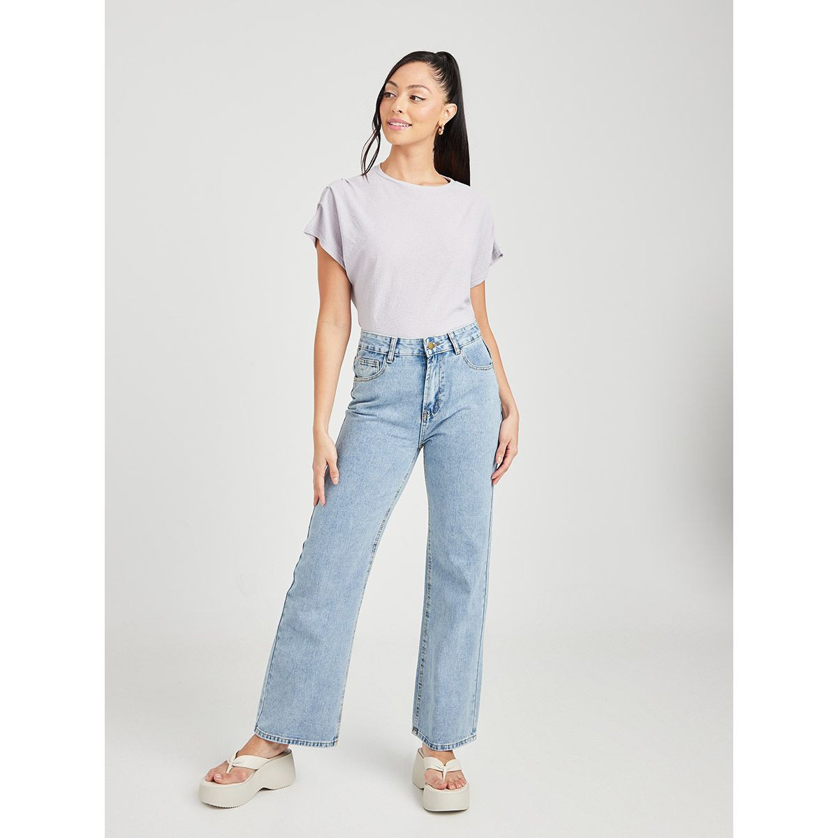 Styli Extended Pleated Shoulder Knitted Boxy Regular T-shirt-women-clothing-tshirts-image-2