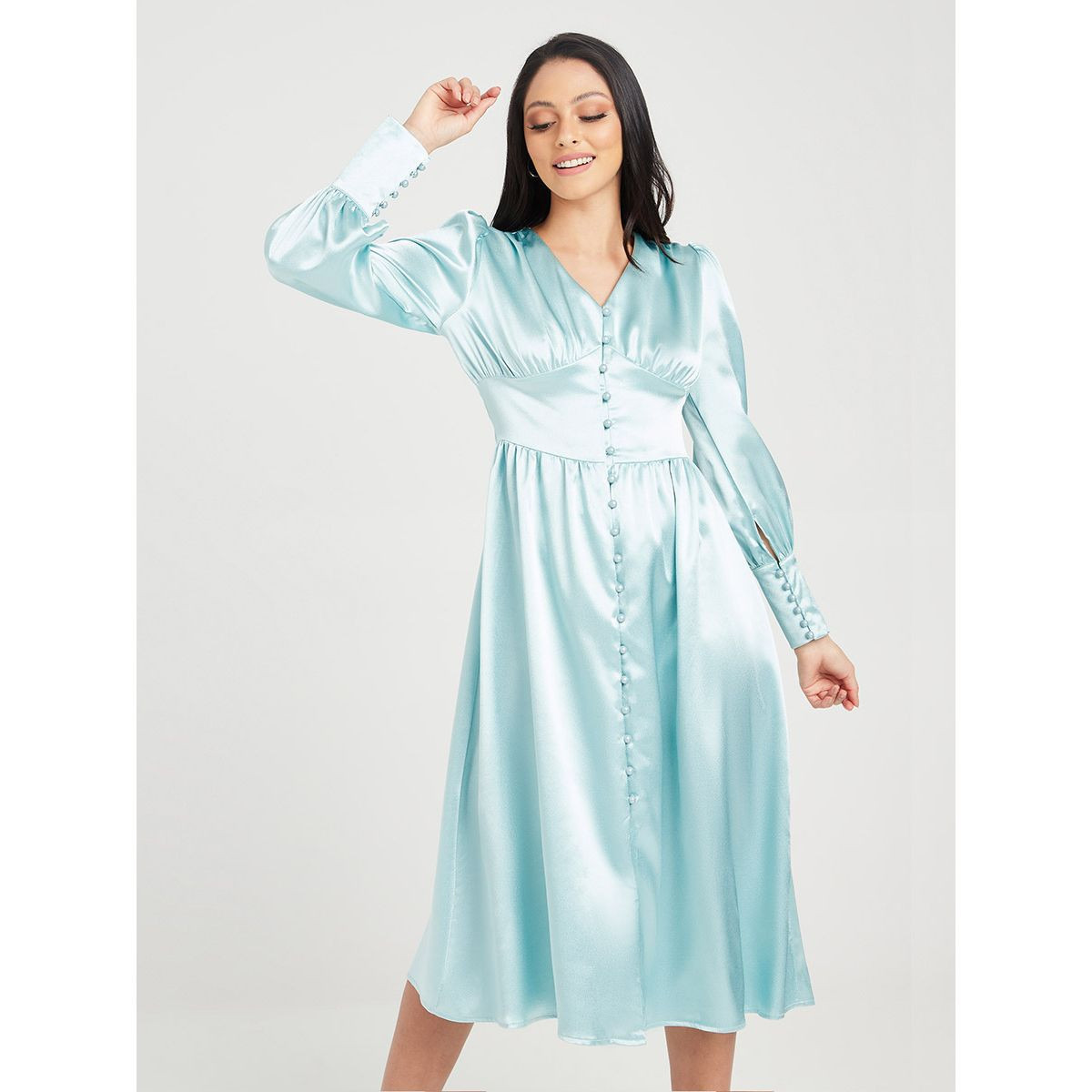 فستان ميدي باكمام مكبلة من ستايلي-women-clothing-dresses-image-1