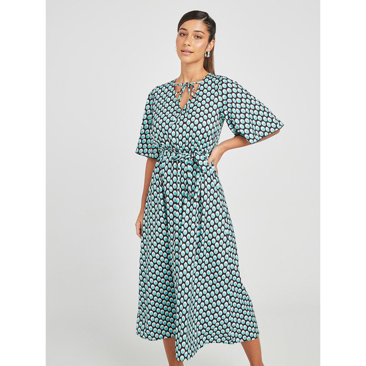 فستان ميدي باكمام قصيرة-women-clothing-dresses-image-1
