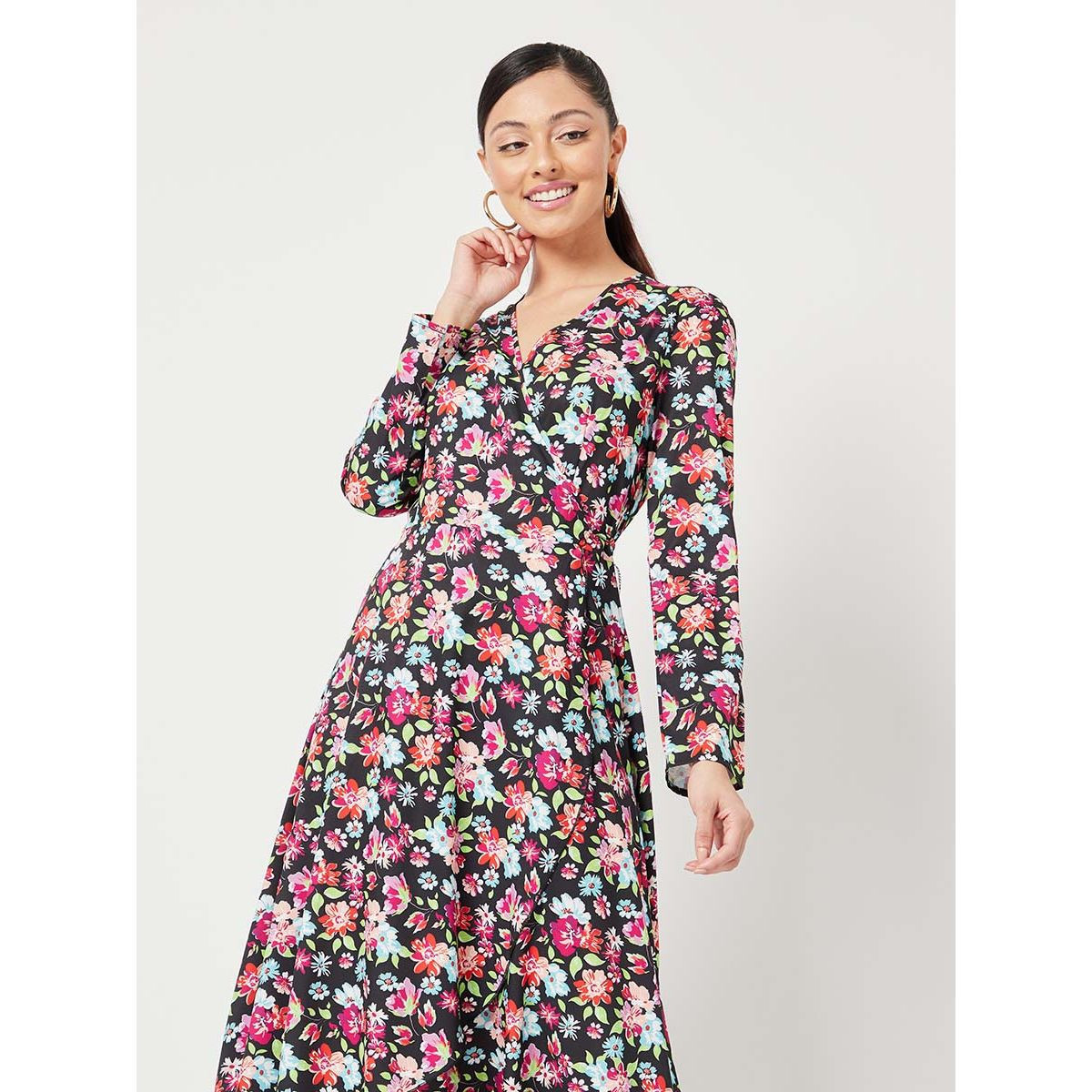 Styli Long Sleeves Floral Print Wrap Around Woven Midi Dress-women-clothing-dresses-image-2