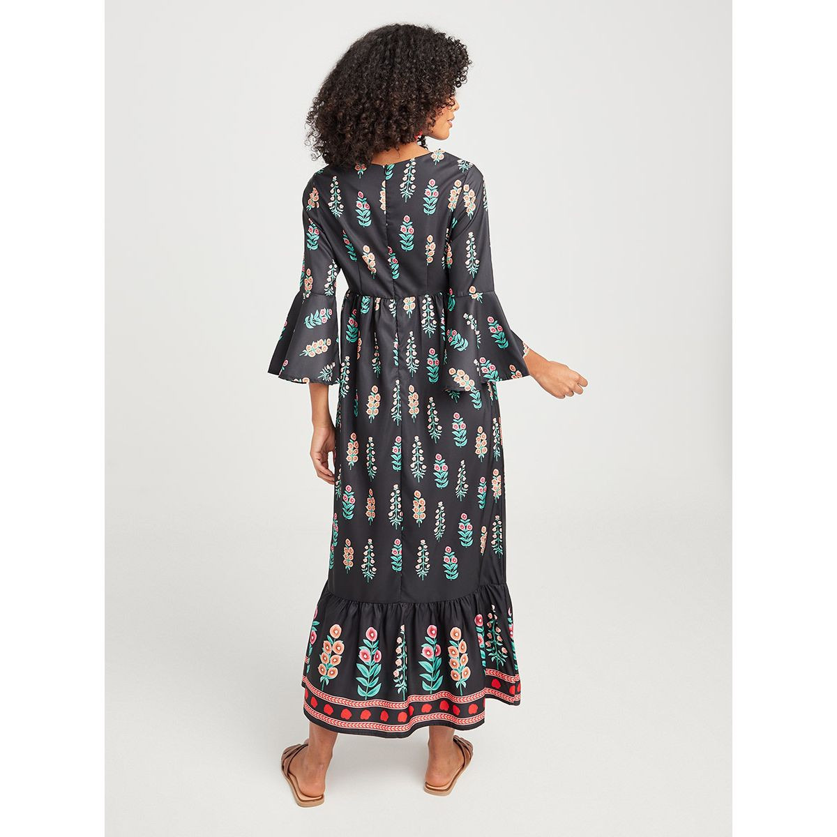 Styli 3/4 Flare Sleeves Bohemian Print A-Line Maxi Dress-women-clothing-dresses-image-4