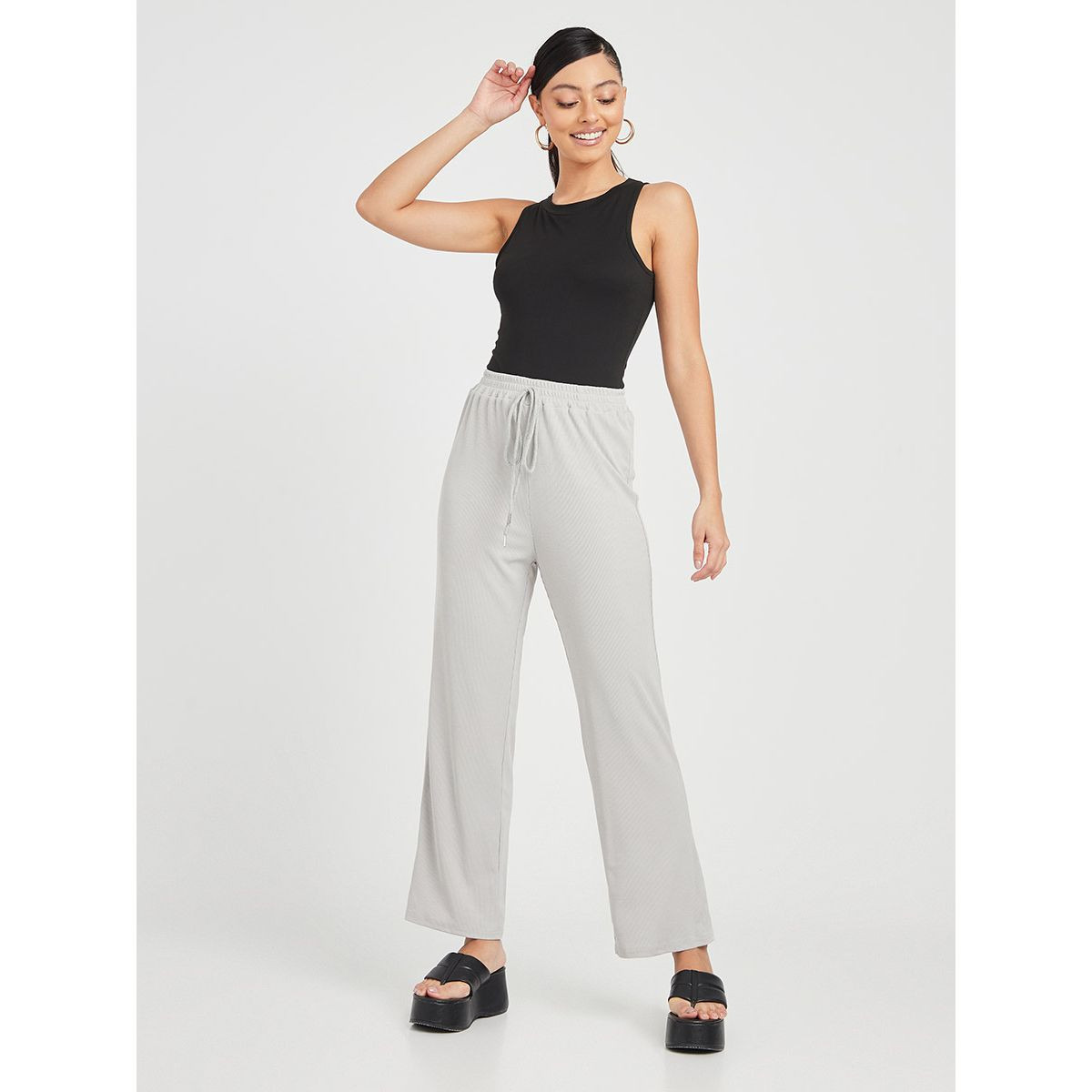 Styli Knitted Straight Leg Relaxed Pants with Tie Waist-women-clothing-bottoms-trousers-image-2