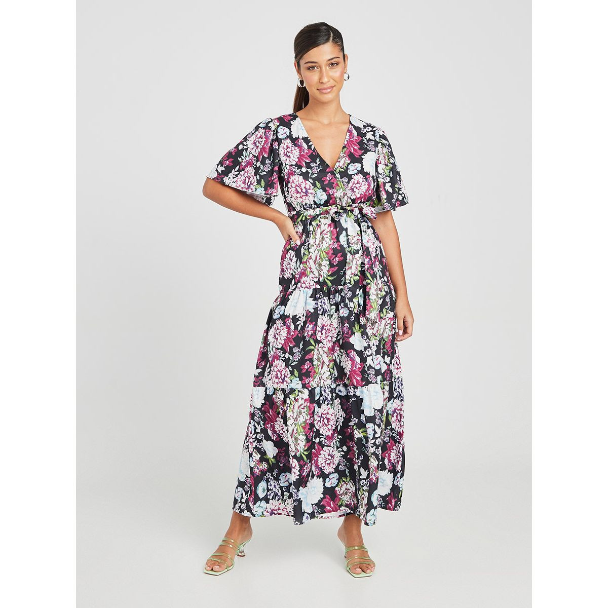 Styli Short Sleeves V Neck Floral Print A-Line Maxi Dress-women-clothing-dresses-image-1