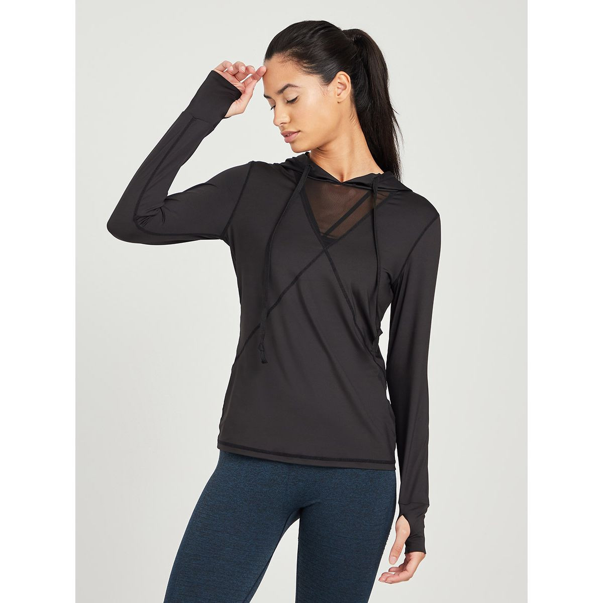 Styli Triangle Mesh Insert Hooded Active Top-women-clothing-sportswearandactivewear-tshirtsandvests-image-1