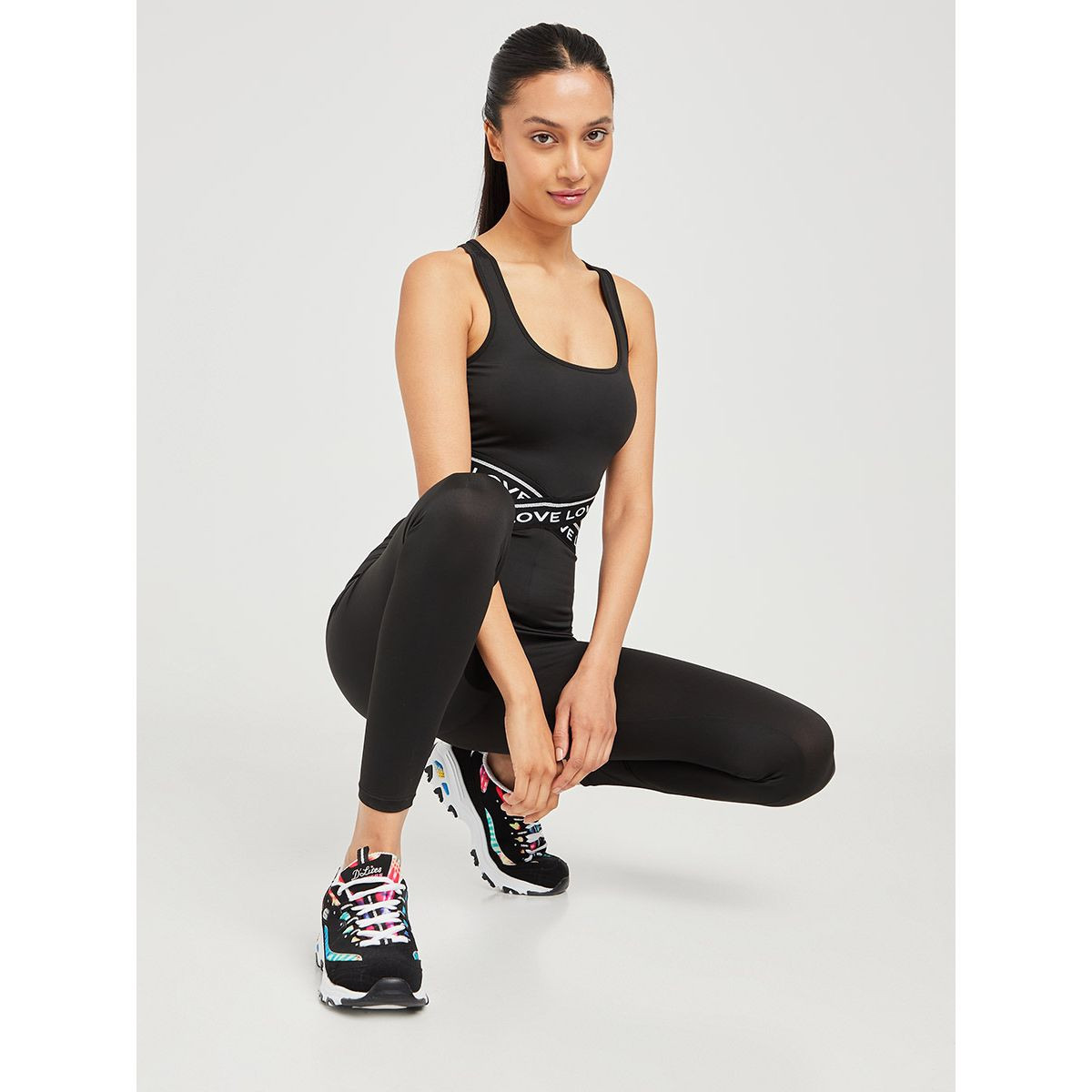 Styli Love Print Elastic Peep Front Active Unitard-women-clothing-sportswearandactivewear-tshirtsandvests-image-1