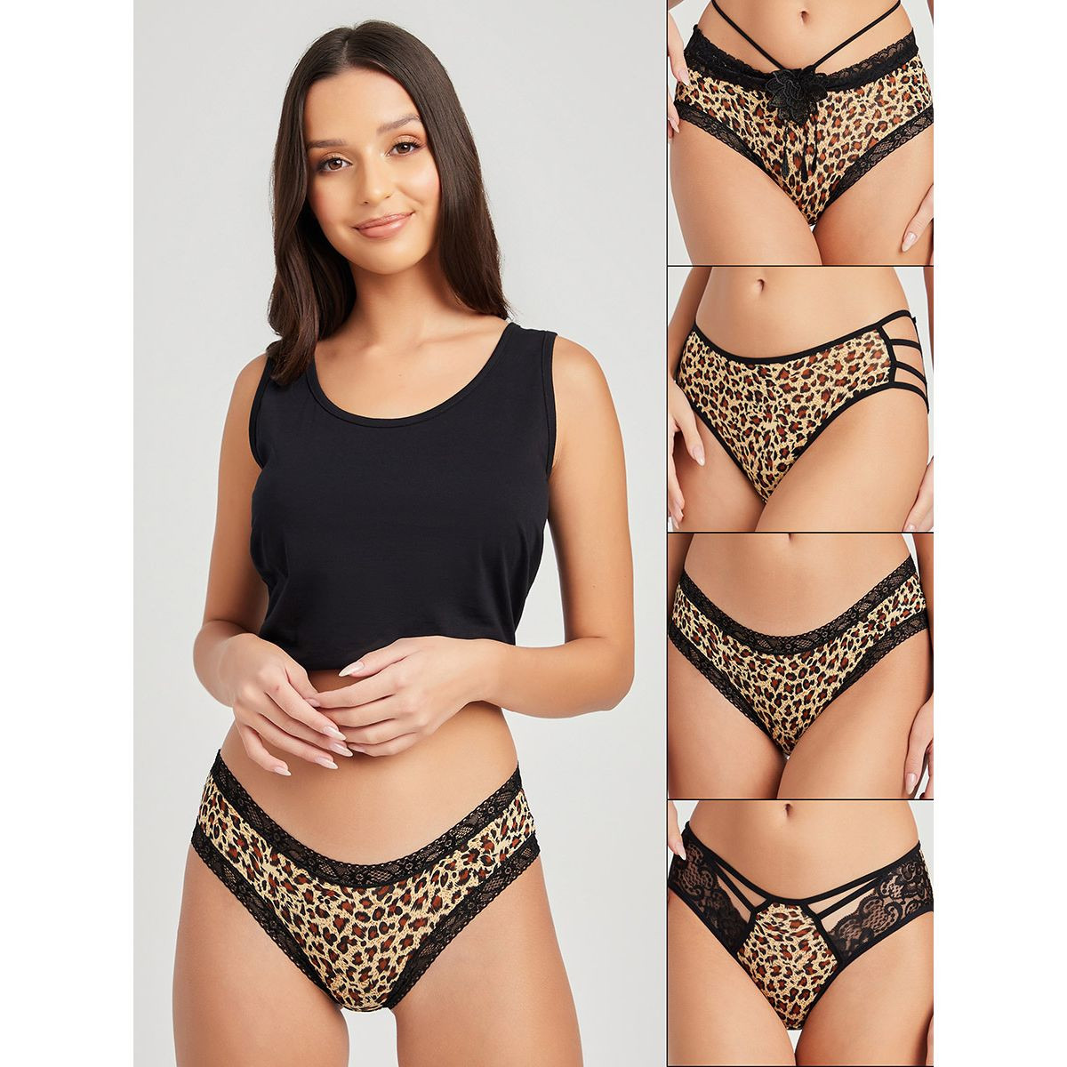 مجموعة من 4 شورتات مطبعة بحيوان من ستايلي-women-clothing-lingerie-panties-image-1