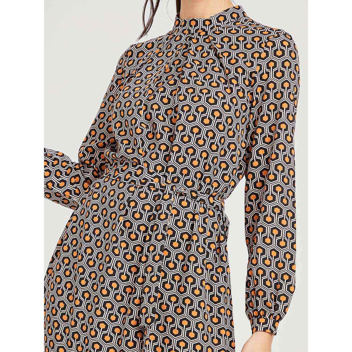 Styli Long Sleeves Retro Print Woven A-Line Midi Dress with Tie Belt-women-clothing-dresses-image-3