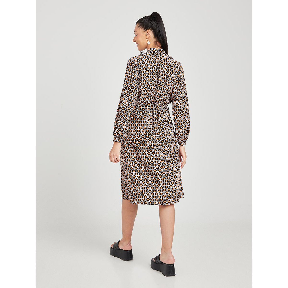 Styli Long Sleeves Retro Print Woven A-Line Midi Dress with Tie Belt-women-clothing-dresses-image-4