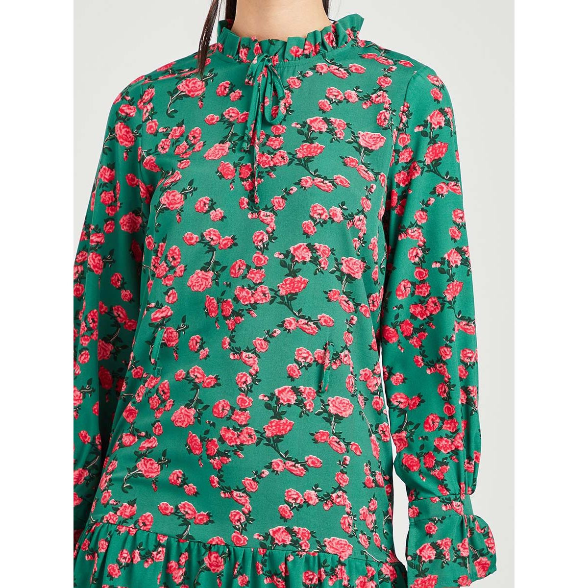 Styli Long Sleeves Floral Print Woven Tiered A-Line Midi Dress -women-clothing-dresses-image-3