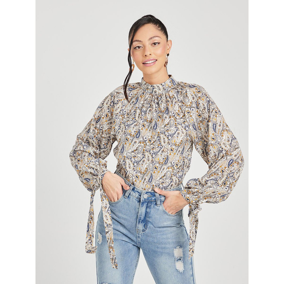 Styli Tie Cuff Long Sleeves Paisley Print Woven Regular Blouse-women-clothing-shirtsandblouses-blouses-image-1