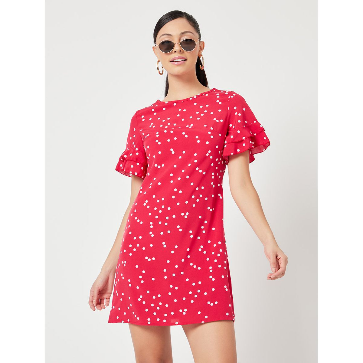Styli Layered Short Sleeves Polka Dot Print Woven A-Line Mini Dress-women-clothing-dresses-image-1
