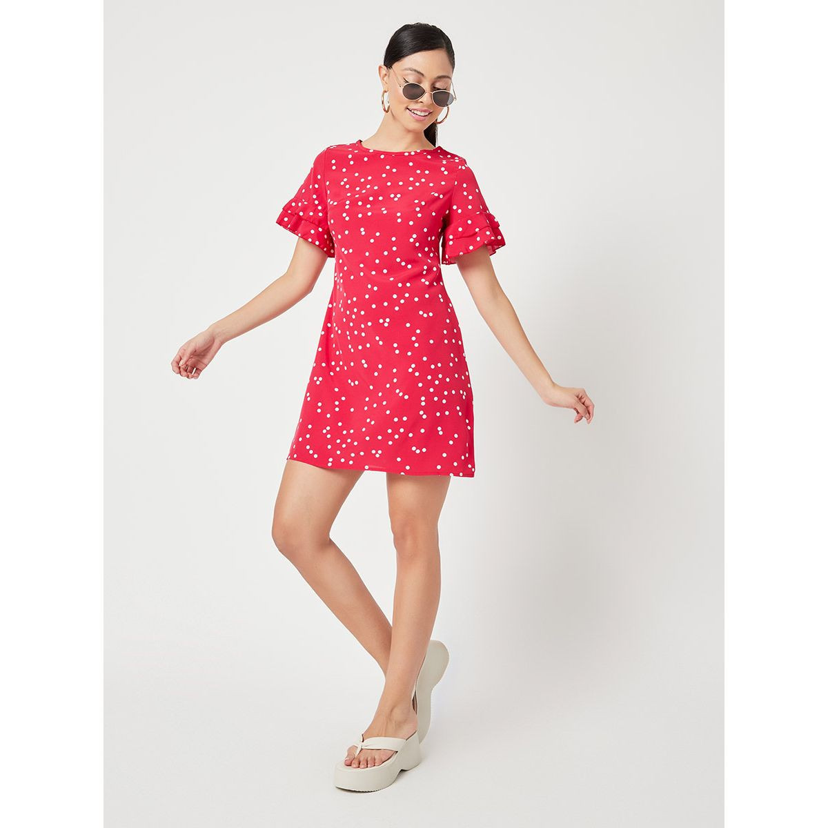 Styli Layered Short Sleeves Polka Dot Print Woven A-Line Mini Dress-women-clothing-dresses-image-2