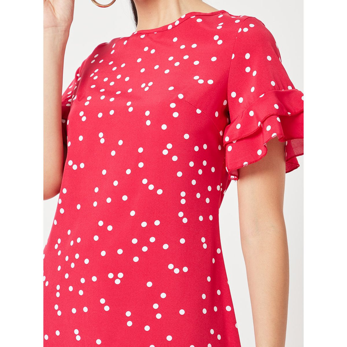 Styli Layered Short Sleeves Polka Dot Print Woven A-Line Mini Dress-women-clothing-dresses-image-3