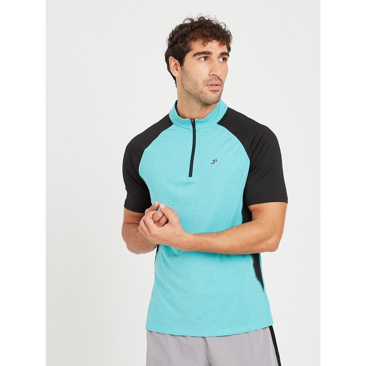 Styli Colorblock Activewear T-shirt with 1/2 Front Zip Closure-men-clothing-sportswearandactivewear-tshirtsandpolos-image-1