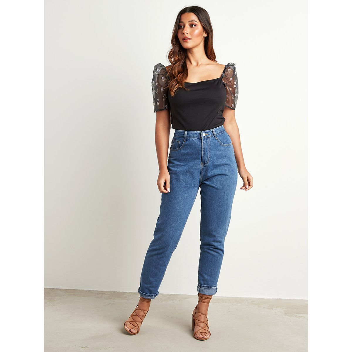 Styli Organza Puff Sleeves Floral Print Woven Regular Top-women-clothing-shirtsandblouses-blouses-image-2