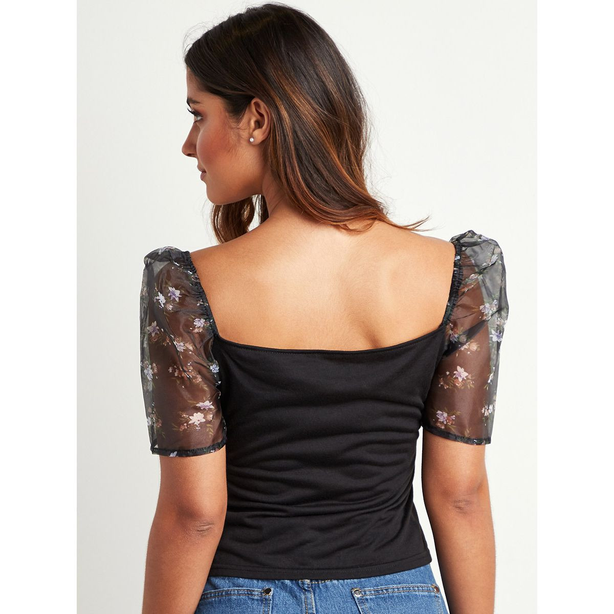 Styli Organza Puff Sleeves Floral Print Woven Regular Top-women-clothing-shirtsandblouses-blouses-image-3
