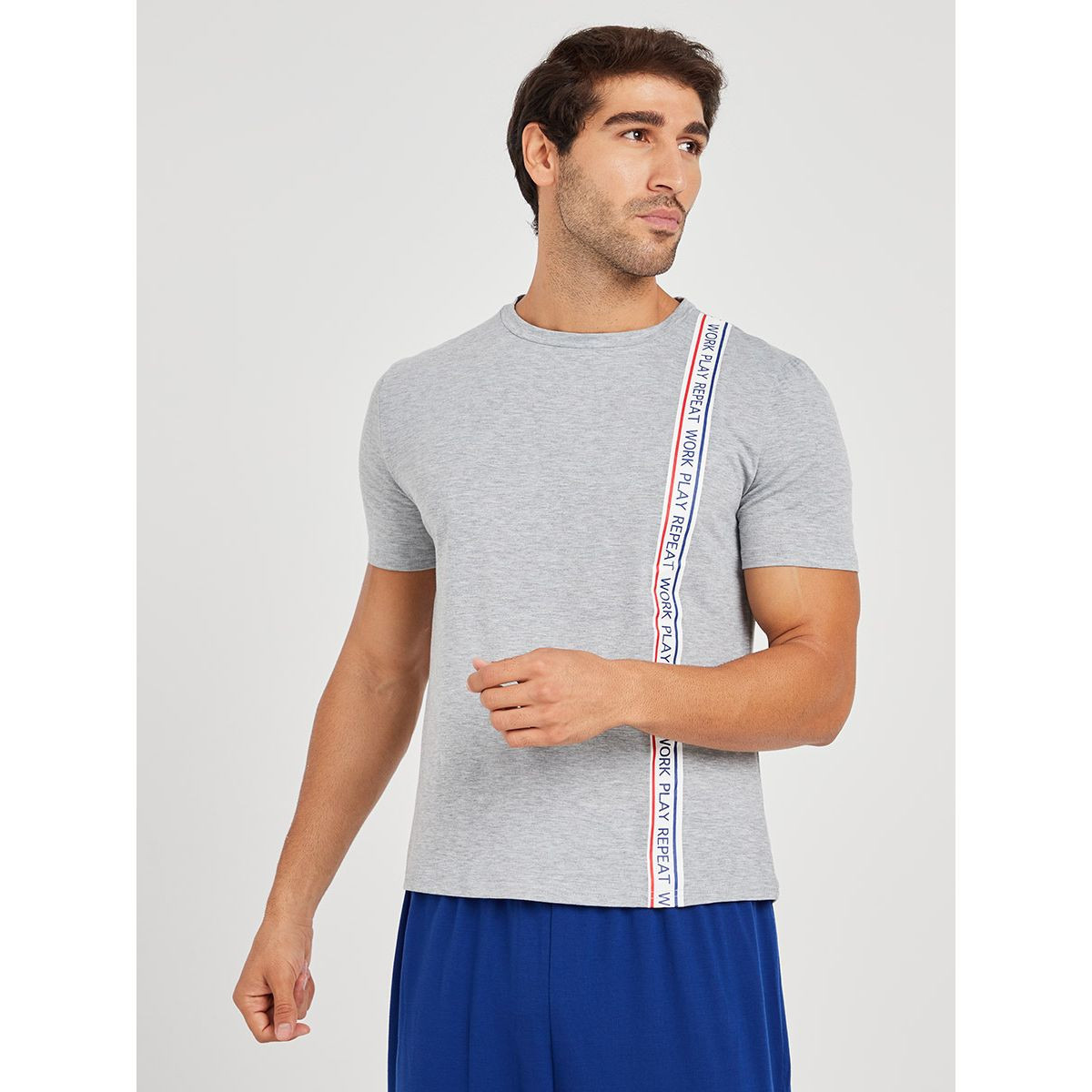 Styli Work Play Slogan Print T-shirt and Elastic Waist Cuffed Jogger Set-men-clothing-nightwear-sets-image-2