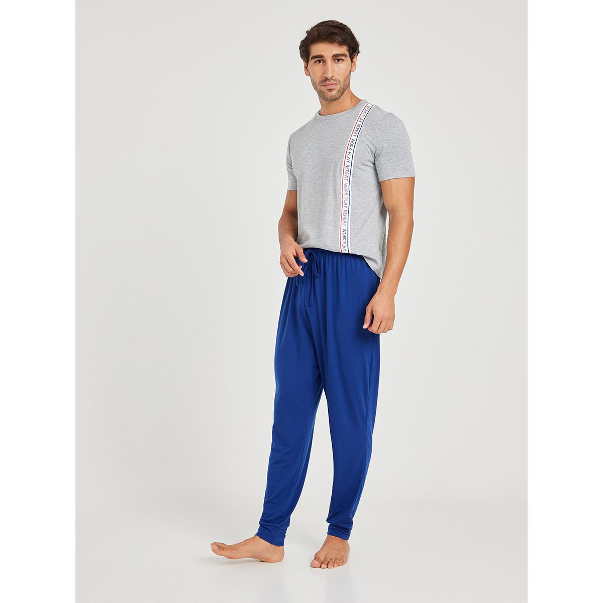 Styli Work Play Slogan Print T-shirt and Elastic Waist Cuffed Jogger Set-men-clothing-nightwear-sets-image-5