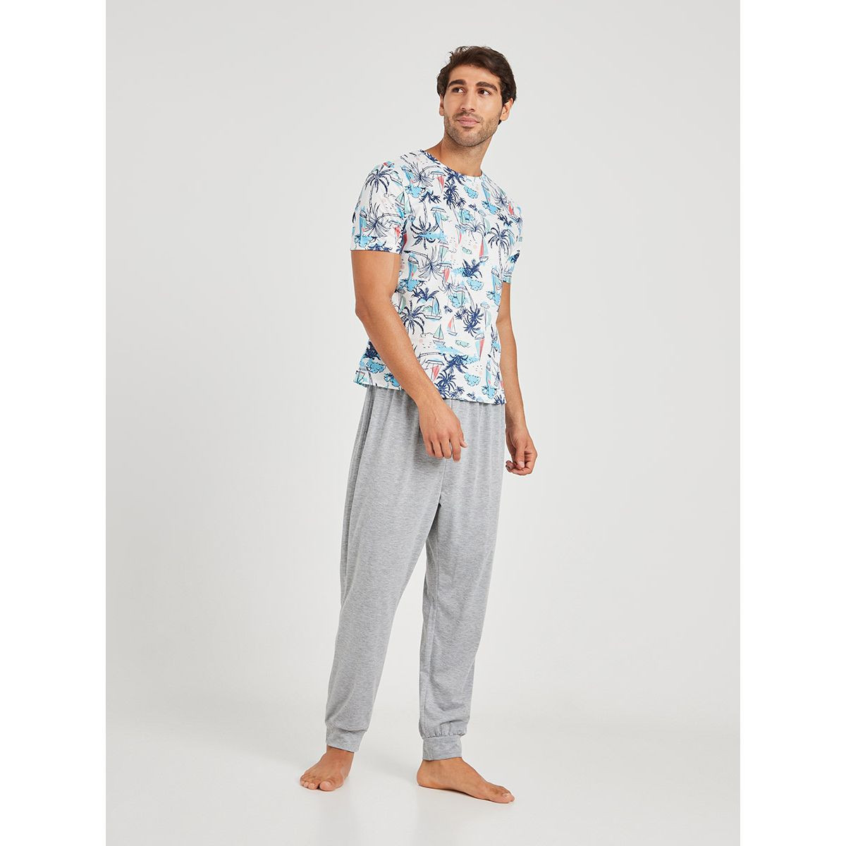 طقم من ( بنطال بخصر مطاطي + تيشيرت ) من ستايلي-men-clothing-nightwear-sets-image-1