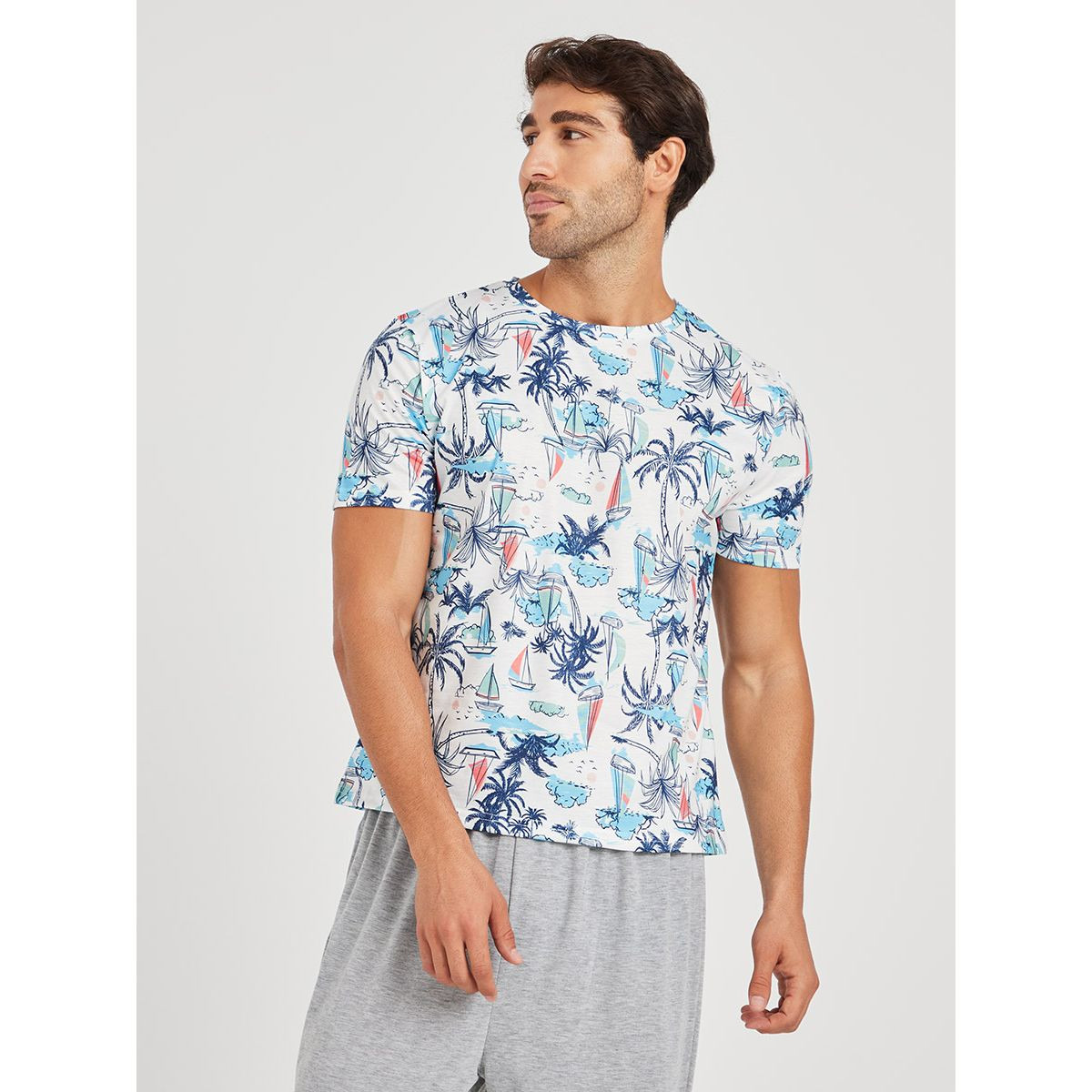 Styli Palm AOP T-shirt and Solid Elastic Waist Cuffed Jogger Set-men-clothing-nightwear-sets-image-2